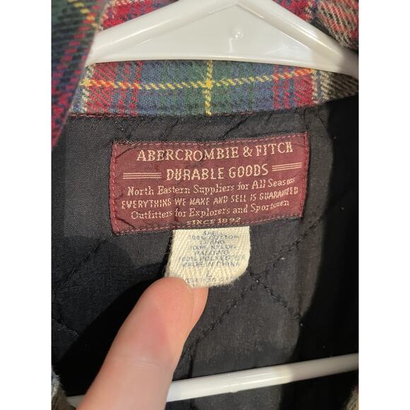 Vtg 90’s Y2K Abercrombie & Fitch Plaid FLANNEL Quilted HUNTING Thermal Coat L - Picture 3 of 9